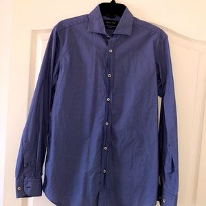 Massimo Dutti Slim Fit Light Blue with Tight White Polka Dot Pattern Dress Shirt